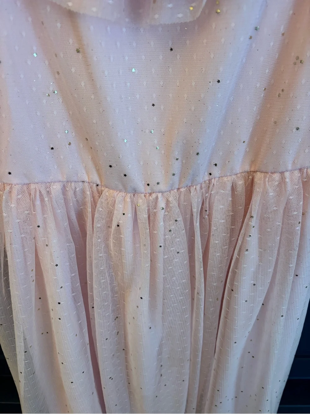 Girls Pink Sparkle Ruffle Neck Dress